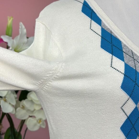 Tommy Hilfiger V-Neck Argyle Pima Cotton Preppy Golf Sweater - Picture 8 of 14